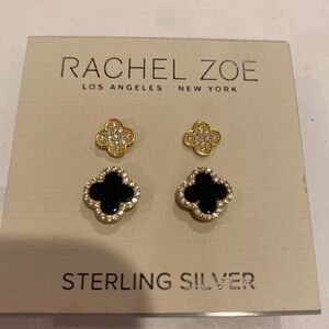 Rachel Zoe Sterling Set of 2 Clover stud Earrings with micro pave